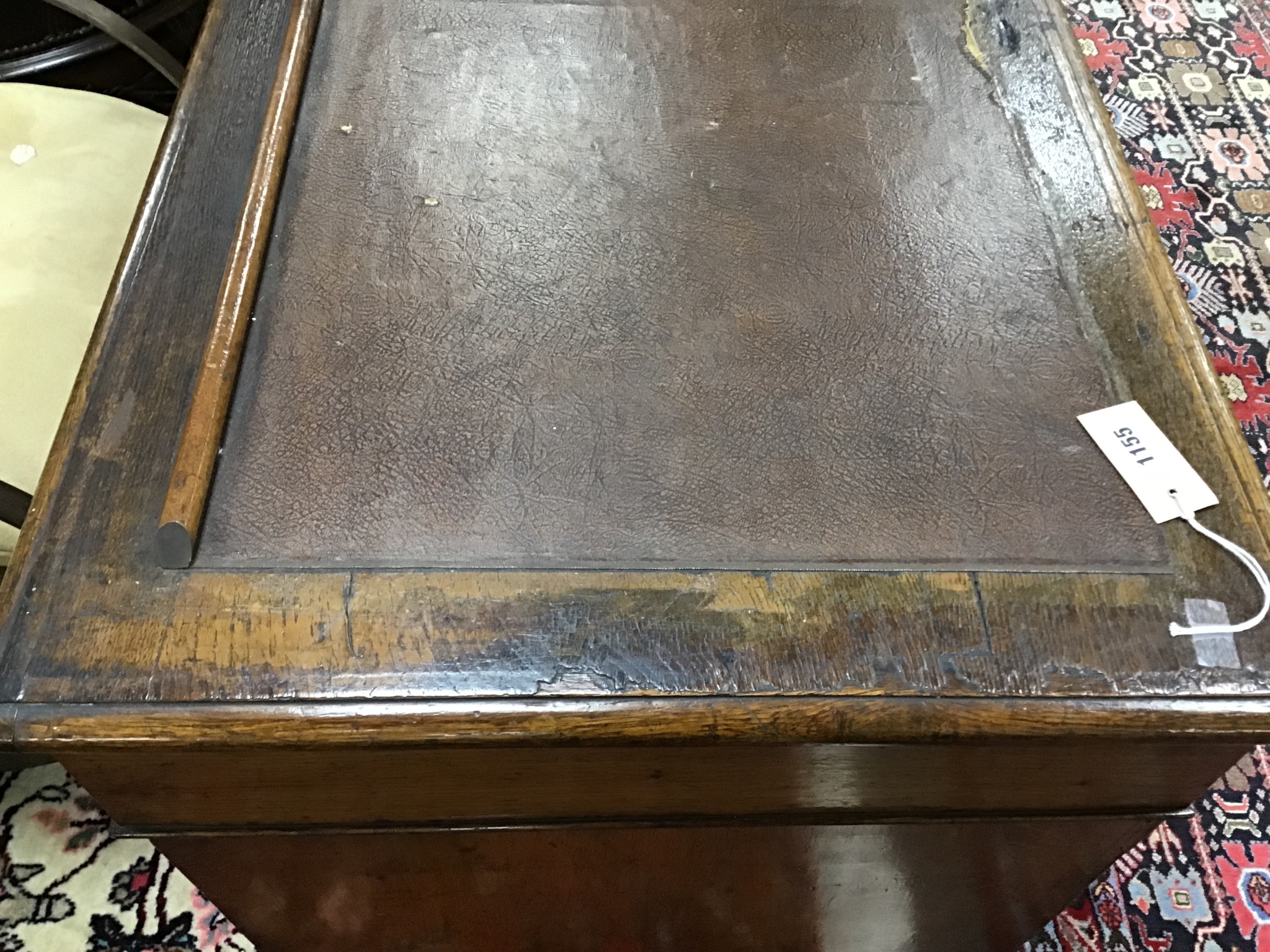 A Victorian oak nine drawer pedestal desk width 117cm, depth 60cm, height 73cm